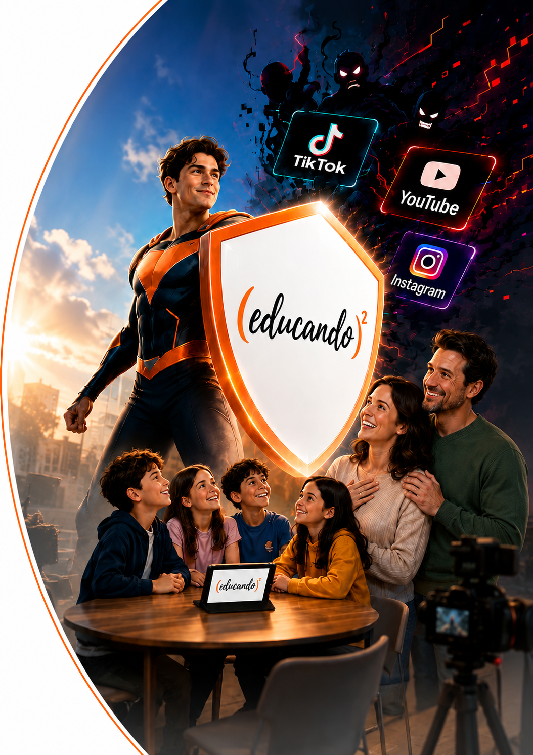 Un alumno protege con el escudo de (educando)² a un grupo de compañeros y sus familias frente al uso descontrolado de TikTok, YouTube e Instagram